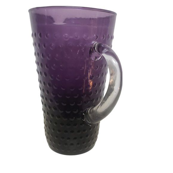 Heavy Purple Hobnail Pitcher 8 3/4 inches High 1.13 lbs Clear Handle Beautiful - Picture 2 of 6